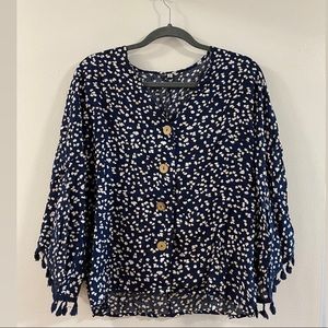 SHEIN Fringe Cuff Ditsy Floral Blouse